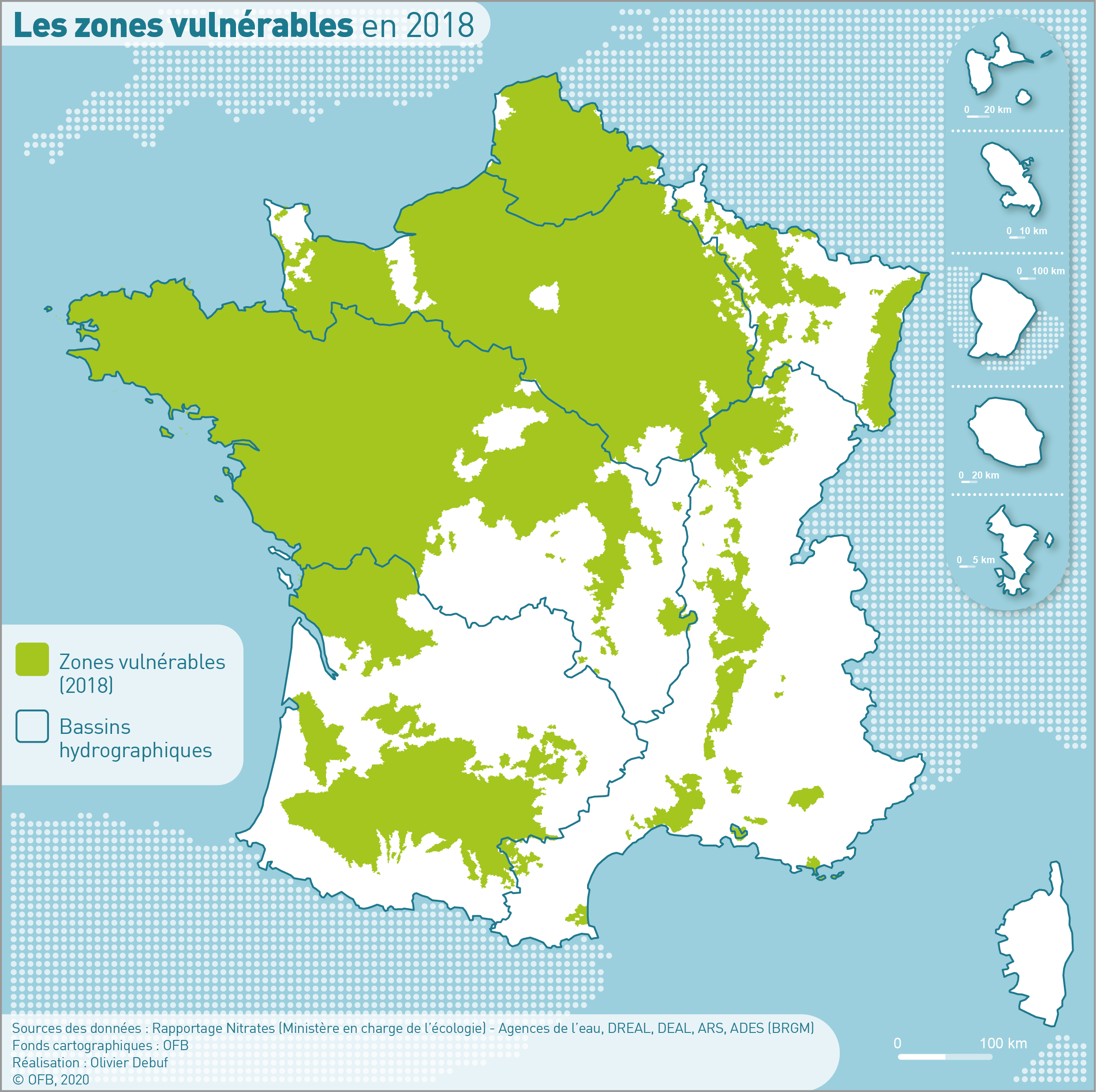CARTE DES ZONES VULNÉRABLES EN VIGUEUR ZONAGE 2018 (OFB, 2020)